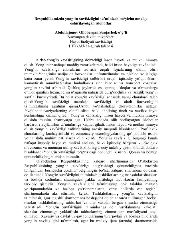 Yong‘in Xavfsizligi Tadbirlari