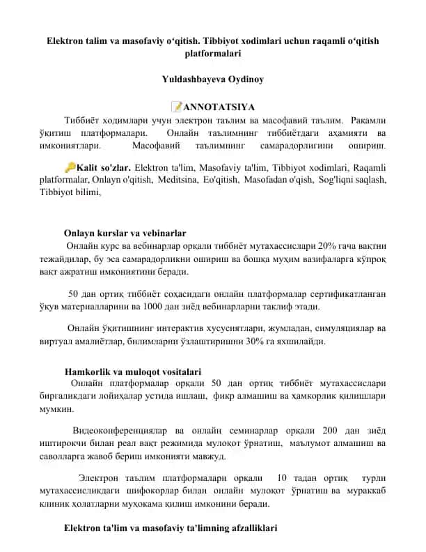 Elektron talim va masofaviy oʻqitish