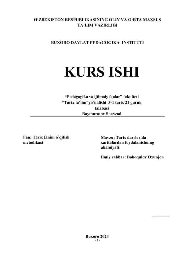Tarix fanini o’qitish metodikasi