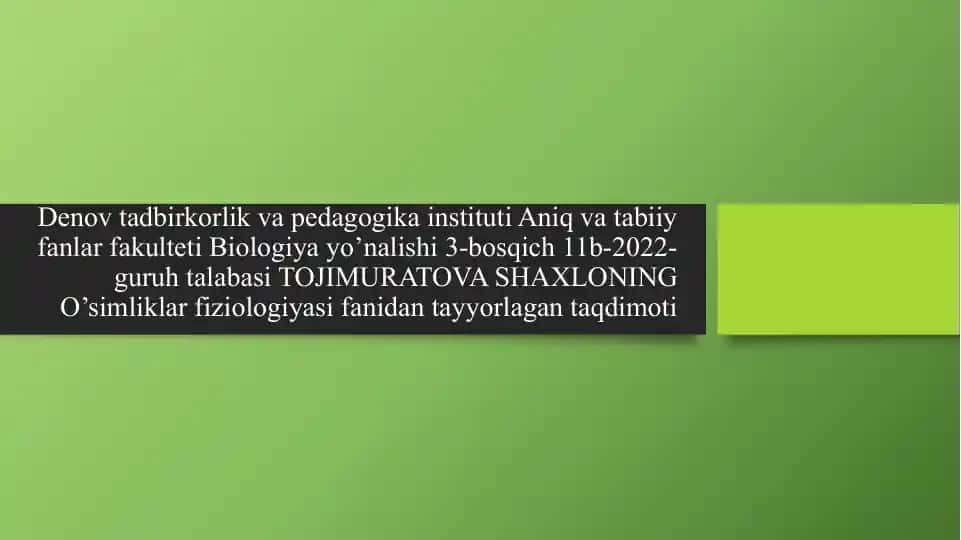 Fitohromning O'simliklar O'sishi va Rivajlanishidagi O'rni