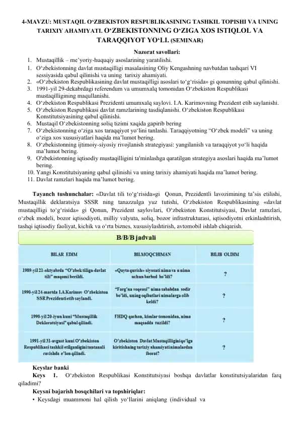 O‘zbekiston Respublikasining Tashkil Topishi va Tarixiy Ahamiyati