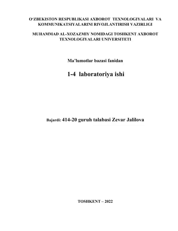 Ma'lumotlar bazasi loyihalash (ER modeli)