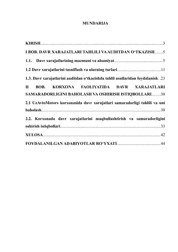 Audit tahlili va davr xarajatlari samaradorligini oshirish