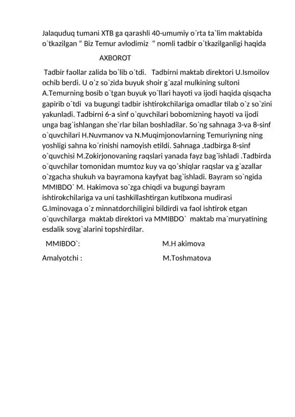 "Biz Temur avlodimiz" nomli tadbir