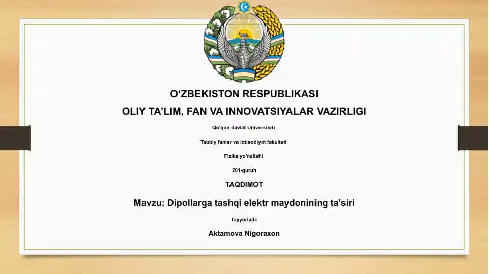 Dipollarga tashqi elektr maydonining ta'siri