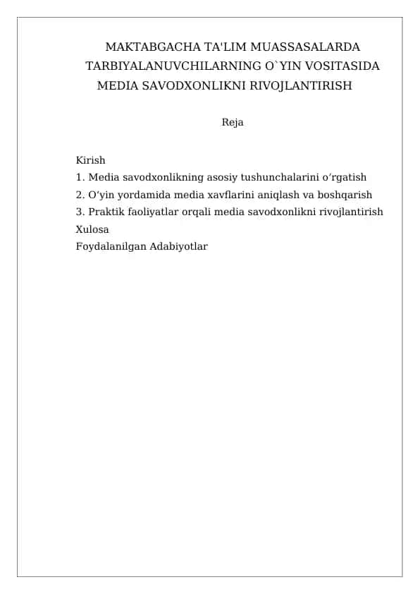 Media Savodxonlikni Rivojlantirish