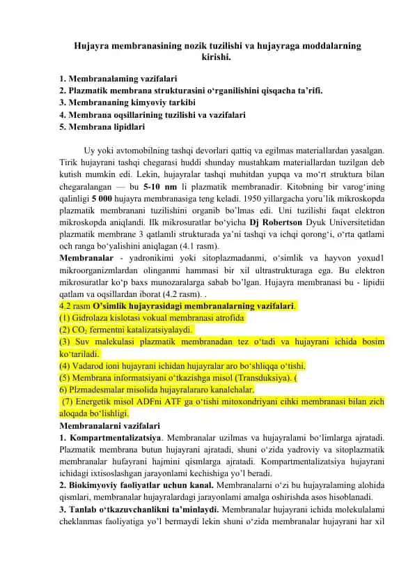 Hujayra membranasining tuzilishi