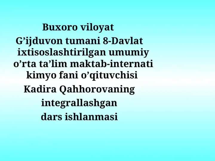 Uglevodlar mavzusida integrallashgan dars ishlanmasi