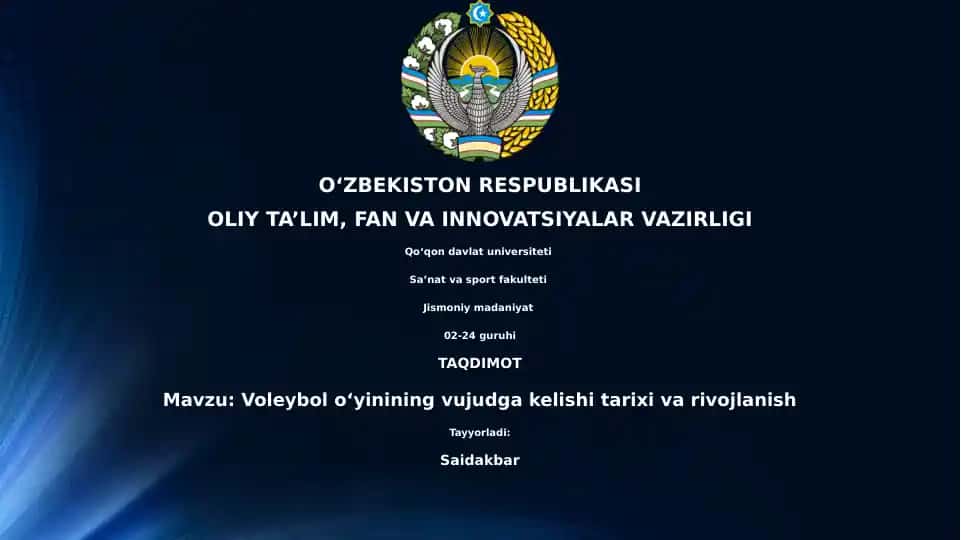 Voleybol oʻyinining vujudga kelishi tarixi va rivojlanish