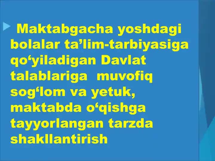Maktabgacha yoshdagi bolalarning rivojlanishi va tayyorlash bo‘yicha Davlat talablari (Bolajon tayanch dasturi)