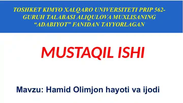 Hamid Olimjon hayoti va ijodi