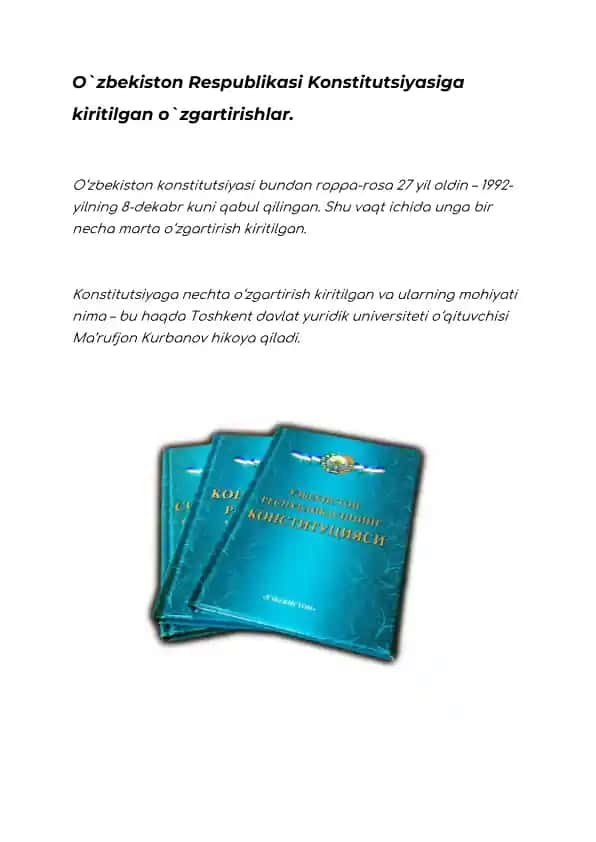 O'zbekiston Konstitutsiyasiga kiritilgan o'zgartirishlar