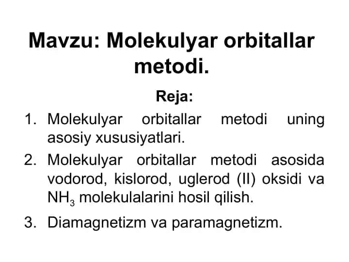 Molеkulyar orbitallar mеtodi