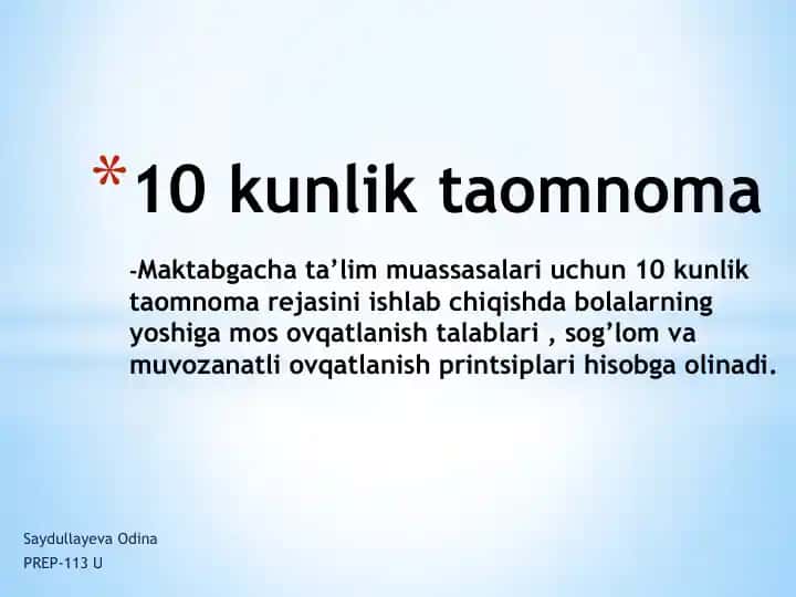 10 kunlik ta'lim nomasi