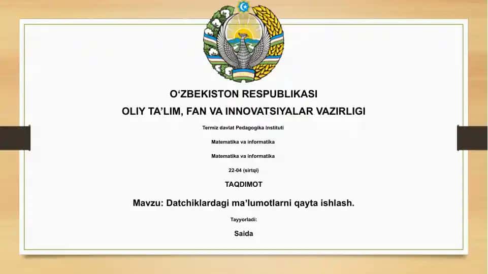 Sensorlardagi ma'lumotlarni qayta ishlash