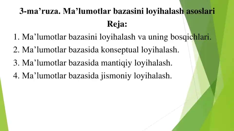 Ma'lumotlar bazasini loyihalash asoslari