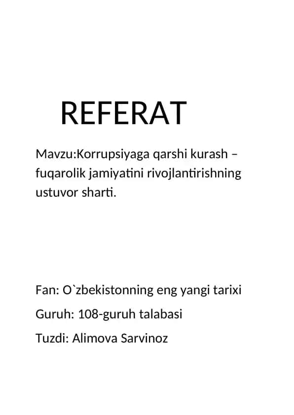 Korrupsiyaga qarshi kurash – fuqarolik jamiyatini rivojlantirishning ustuvor sharti.