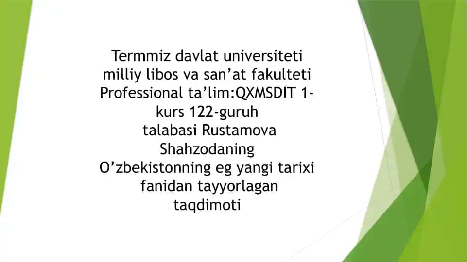 O’zbekistonning eg yangi tarixi fanidan taqdimot