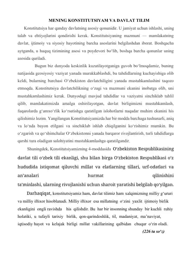 Konstitutsiya va Davlat Tilim