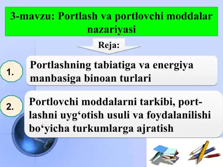 Portlashtirish va portlovchi moddalar