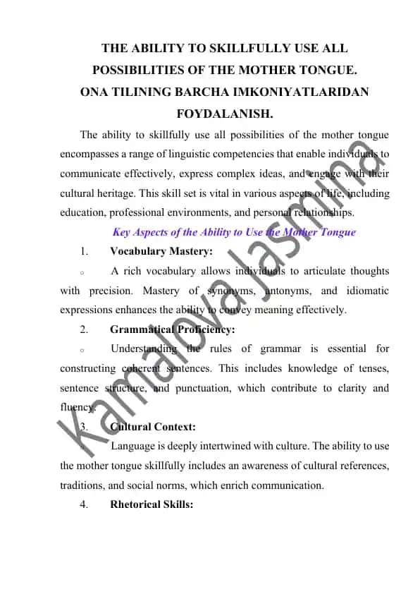 Ona tilining barcha imkoniyatlaridan foydalanish