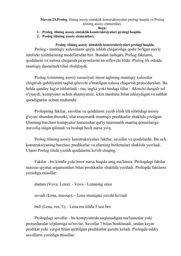 Prolog tilining asosiy sintaktik konstruktsiyalari