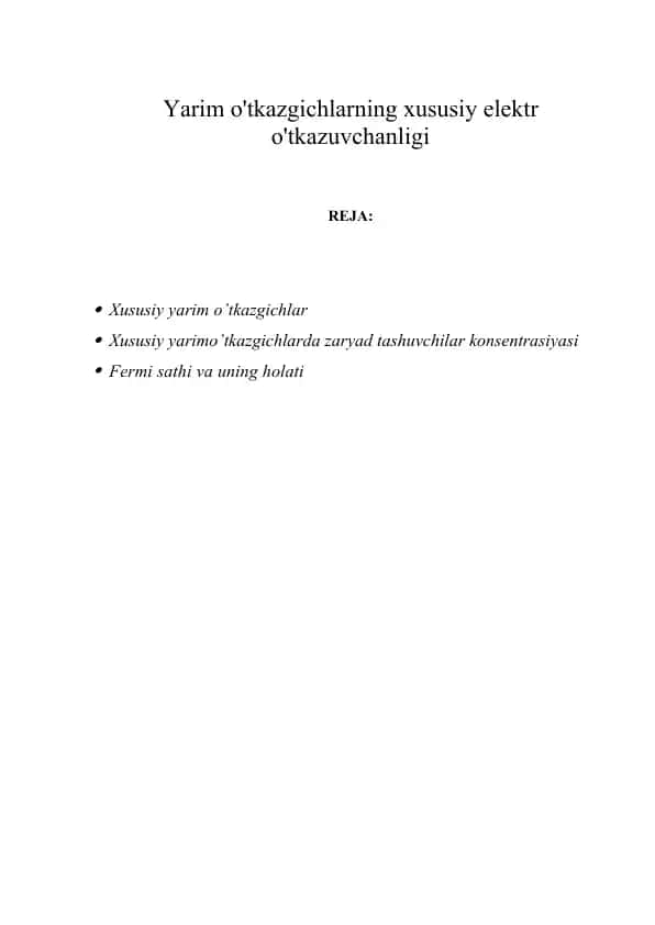 Xususiy yarim o’tkazgichlar