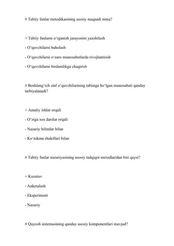 Tabiiy fanlar metodikasi