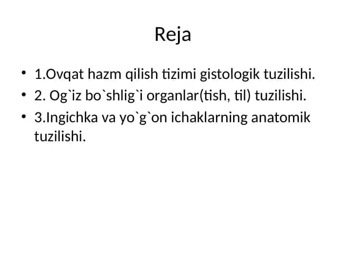 Og'iz bo'shlig'i organlari tuzilishi