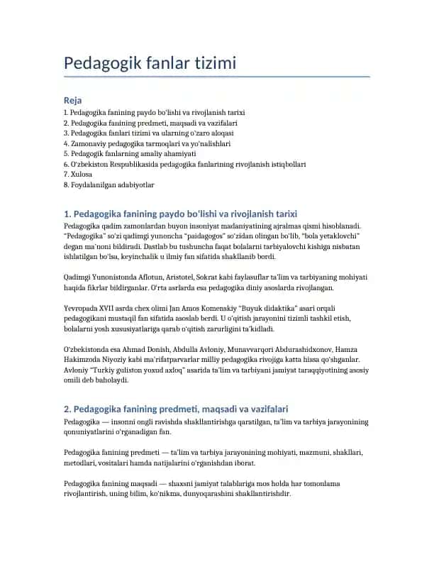 Pedagogik fanlar tizimi