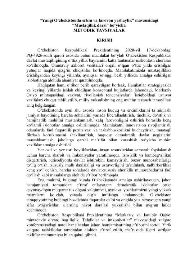 "Mustaqillik darsi"
