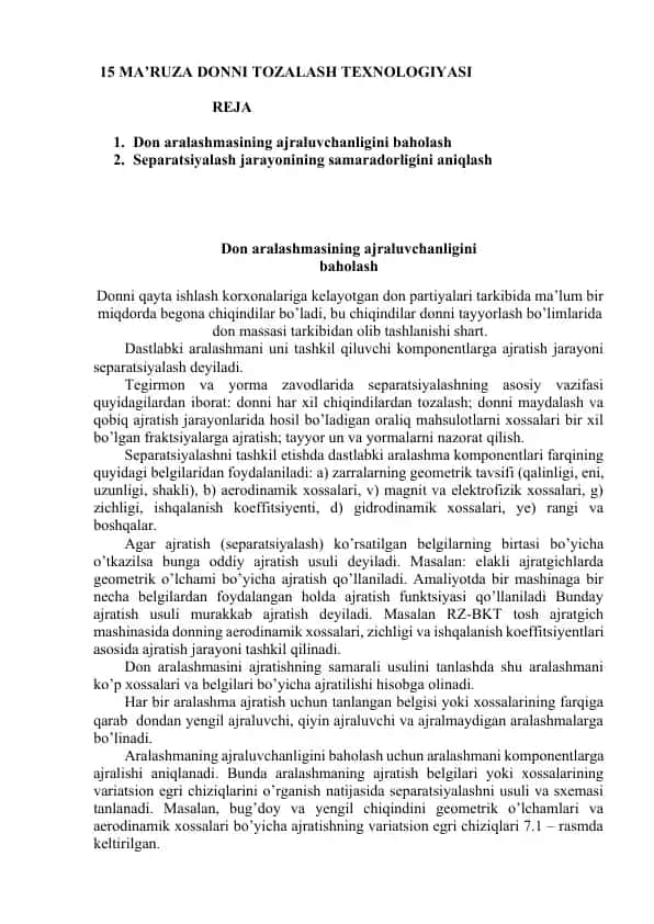 15 MA’RUZA DONNI TOZALASH TEXNOLOGIYASI