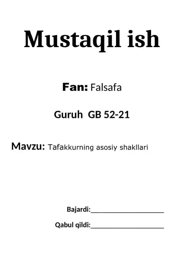 Tafakkurning asosiy shakllari