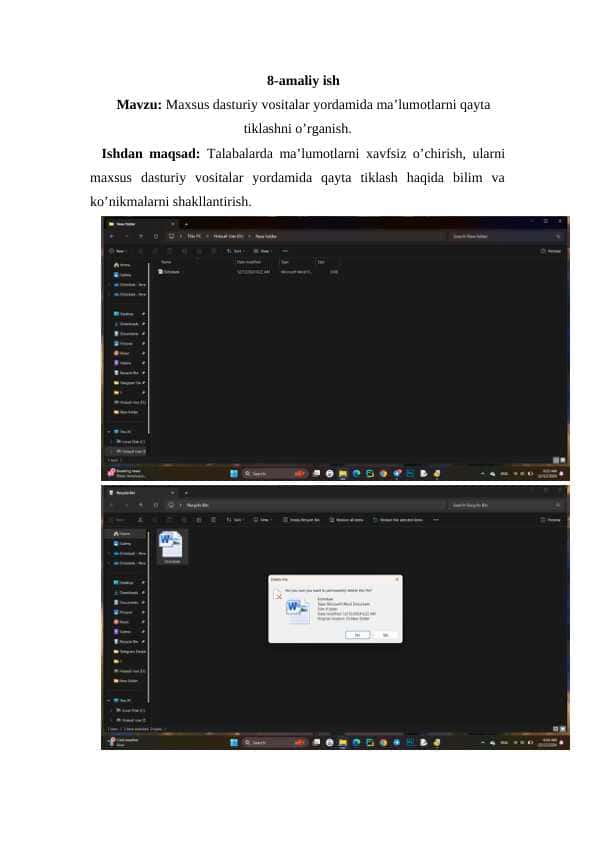 Maxsus dasturiy vositalar yordamida ma’lumotlarni qayta tiklashni o’rganish