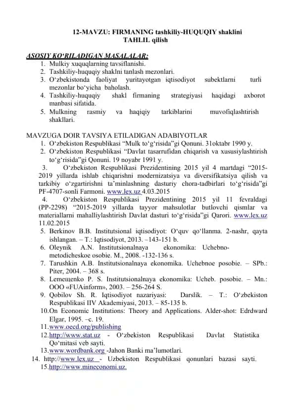 FIRMANING tashkiliy-HUQUQIY shaklini