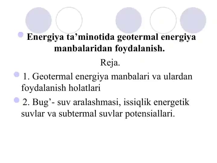 Geotermal energiya manbalaridan foydalanish