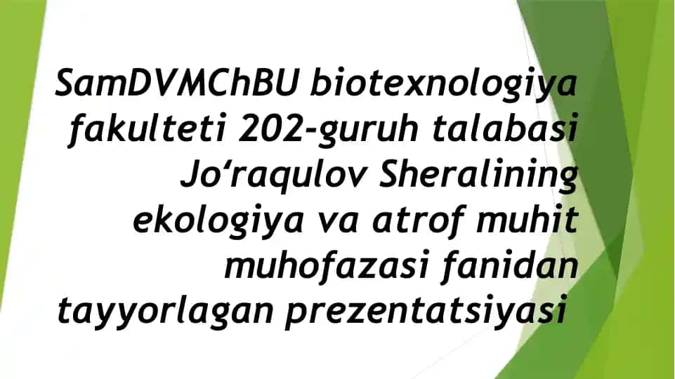 Ekologiya va Atrof Muhit Muhofazasi