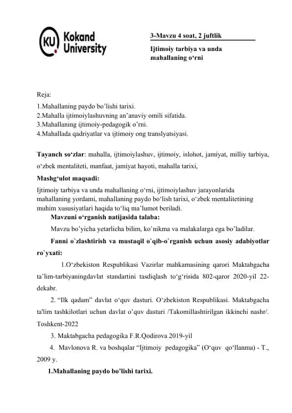 Ijtimoiy Tarbiya va Mahallaning O‘rni