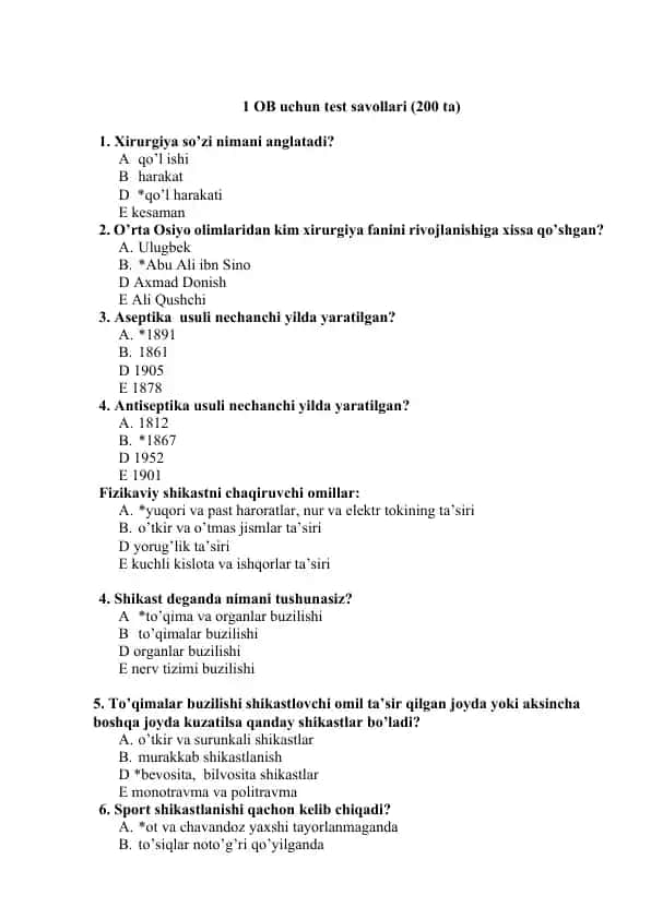 Xirurgiya test savollari
