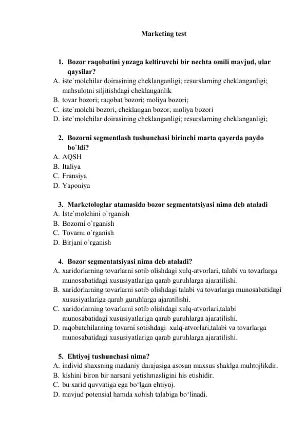 Marketing test
