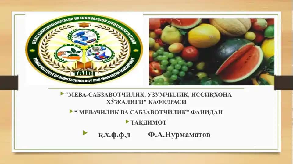 ҚОВОҚДОШ САБЗАВОТЛАР БИОЛОГИЯСИ ВА ЕТИШТИРИШ ТЕХНОЛОГИЯСИ