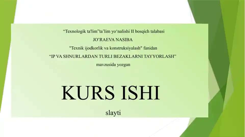 "IP VA SHNURLARDAN TURLI BEZAKLARNI TAYYORLASH" slayti