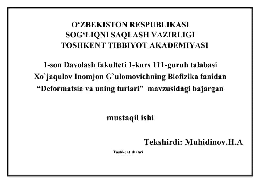 Deformatsia va uning turlari