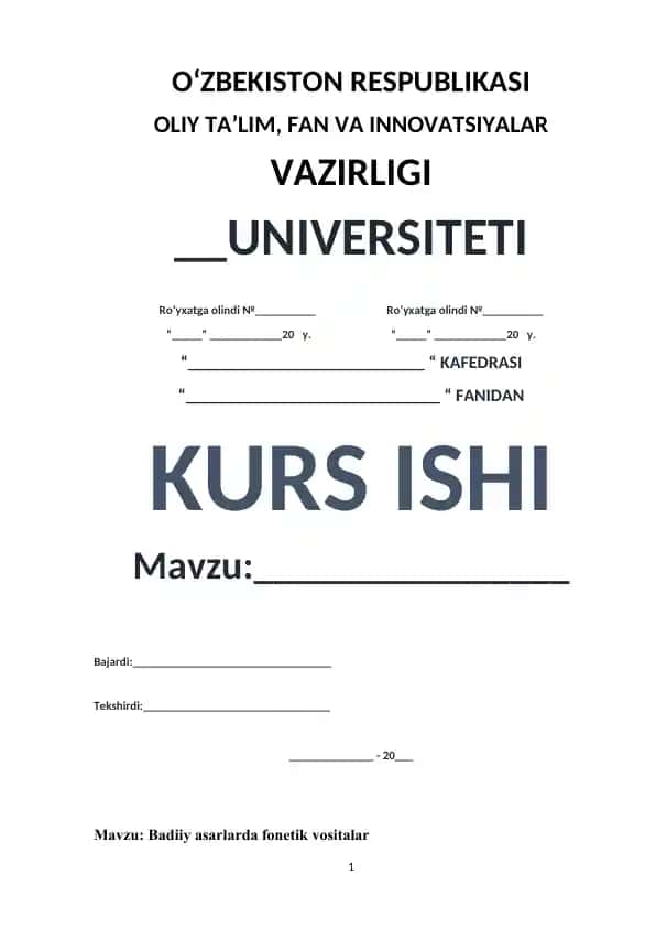 Kurs ishi: Badiiy asarlarda fonetik vositalar