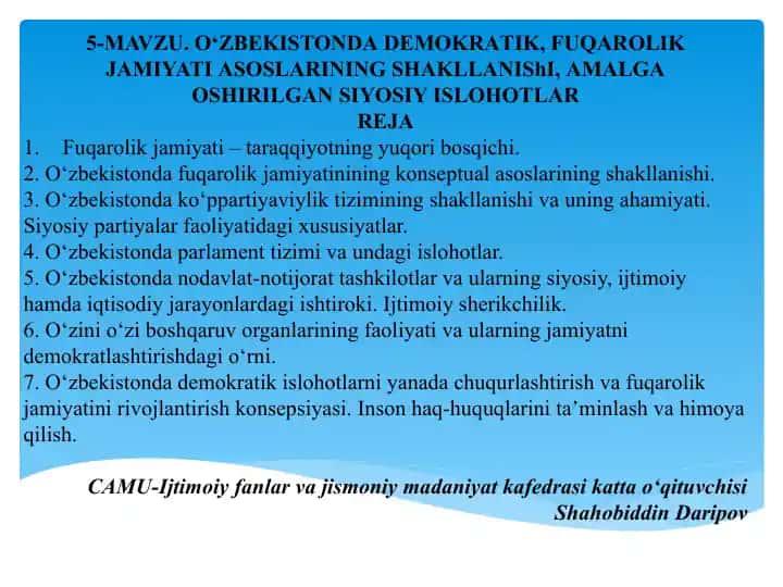 O‘zbekistondа Demokratik, Fuqarolik Jamiyati Asoslarining Shakllanishi, Amalgа Oshirilgаn Siyosiy Islоhоtlаr