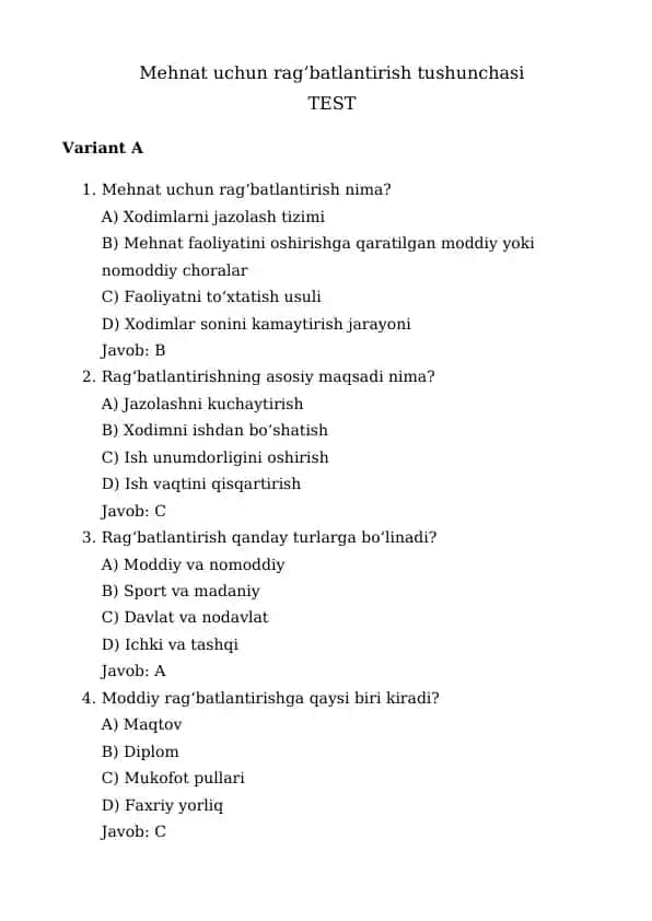 Mehnat uchun rag’batlantirish tushunchasi