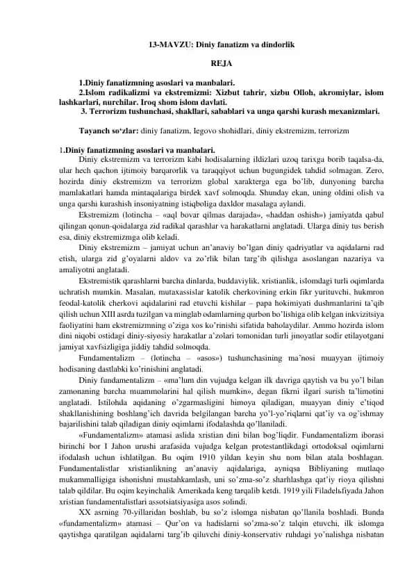 Diniy fanatizm va dindorlik