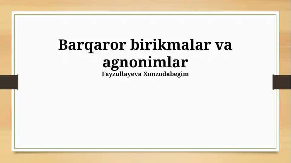 Barqaror birikmalar va agnonimlar