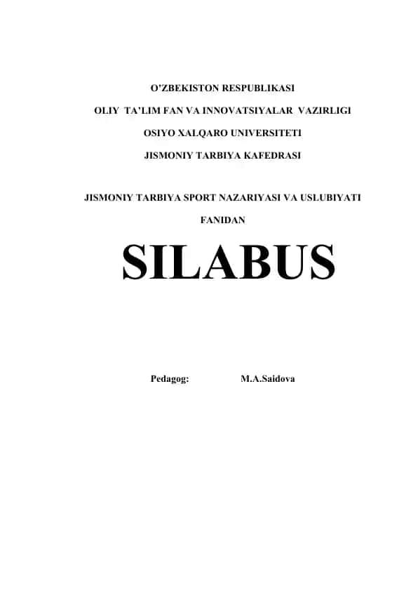 Jismoniy Tarbiya Sport Nazariyasi va Uslubiyati