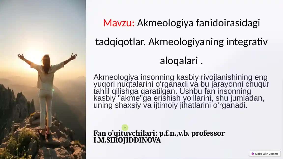 Akmeologiya fanidoirasidagitadqiqotlar